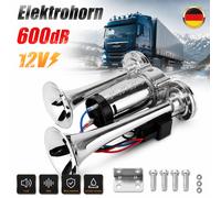 Hupe Lufthorn Druckluft 12V 600dB Dual Trompete Fanfare Chrom Mit Kompressor