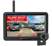 Husgw Rückfahrkamera Kabellos, 5" Digital Rückfahrkamera Set HD, Nachtsicht-Kit, Schnellinstallation, Stabiles Digitales Signal, Parklinien, IP68 Rückfahrkamera für Auto/SUV/Wohnmobil/Anhänger