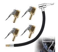 HUSOUE 4 Stück Reifenfüller Schlauch, Ventilverlängerung Set mit 8mm Autoventil Hebelstecker Reifenfüllschlauch Air Chuck Messing Autoventil Adapter für Auto Fahrrad Motorrad Fahrradventil