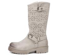 IF Fashion Damenschuhe Frühling Sommer perforiert Knöchel Biker Motorradfahrer mit Kettenriemen D7910, 688 62 Beige, 37 EU