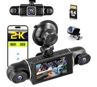 Inefala 4 Kanal Dash Cam Auto Kamera mit 3 Zoll IPS, 360° 4 Kanal Dashcam Auto Vorne Hinten 2K+1080P*3, Autokamera mit G-Sensor 64-GB-Karte, WiFi Dash Cam mit APP Steuerung Loop-Aufnahme Nachtsicht