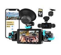 Inefala 4 Kanal Dash Cam Auto Kamera mit 3 Zoll IPS, 360° 4 Kanal Dashcam Auto Vorne Hinten mit G-Sensor 64-GB-Karte,WiFi Dash Cam mit APP Loop-Aufnahme Weitwinkel Nachtsicht,Autokamera FHD 1080P