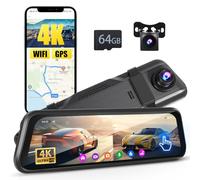 Inefala Rückspiegel Dashcam Auto Vorne Hinten 4K+1080P mit 9.66 Zoll IPS,GPS Dual Autokamera mit G-Sensor 64GB SD Karte,WiFi Dash Cam mit APP Loop-Aufnahme ADAS Weitwinkel Nachtsicht Parküberwachung