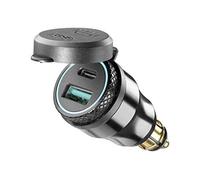 Interphone Cellularline ACCDIN2USBTYPEC Adapter für Motorrad, Aluminium, DIN 12 V auf USB und Typ C
