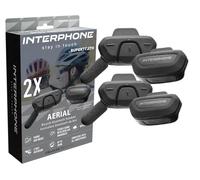 INTERPHONE Aerial Dual-Fahrrad-Gegensprechanlage für die Kommunikation zwischen 2 Fahrern bis zu 300 m, Gegensprechanlage für Fahrradhelm mit Bluetooth für GPS, Musik und Anrufe, wasserdicht und mit