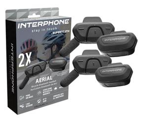 INTERPHONE Aerial Dual-Fahrrad-Gegensprechanlage für die Kommunikation zwischen 2 Fahrern bis zu 300 m, Gegensprechanlage für Fahrradhelm mit Bluetooth für GPS, Musik und Anrufe, wasserdicht und mit