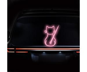 Iprokiu Reflektierende Katzen-Heckscheibenwischer-Aufkleber, wasserdicht, Cartoon-Katze, beweglicher Schwanz, winkender Wischer-Aufkleber für SUV, lustiger Tier-Auto-Aufkleber (Rosa)