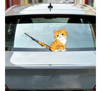 Iprokiu Reflektierender Cartoon-Katzen-Heckscheibenwischer-Aufkleber, wasserdicht, niedliches Kätzchen, beweglicher Schwanz, winkender Wischer-Aufkleber für SUV, lustiger