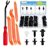 JatilEr 100 Stück Befestigungsclips Auto Clips, Universal Karosserie Kunststoffnieten Befestigungssatz, 6 Arten Türverkleidung Klammern Stoßstangen + 4 Lösewerkzeug Zierleistenkeile + 1 Hebelwerkzeug