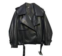 JIER Damen Revers PU Lederjacke Freizeit Übergangsjacke Biker Zip Motorradjacke Winddicht Warm Chopperjacke Herbst Slim Fit Modern PU Jacke (Schwarz,Small)