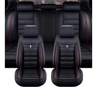 JJNIENUS Auto Sitzbezüge Sets Für VW T6 T5 Multivan/Caravelle/Transporter 2016-2023, 5-Sitze Leder PU Vordersitze und Rückbank Schonbezüge Komfortabler Atmungsaktiv Innenraum Zubehör,C/Black-Red