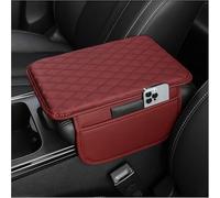 JJNIENUS Mittelkonsole Auto Armlehnenschoner Für VW Polo MK6 AW 2018-2023, Leder armlehnenauflage Mit 2 Organizer Taschen Multifunktional Universal Innenraum Schutz ZubehöR, Red