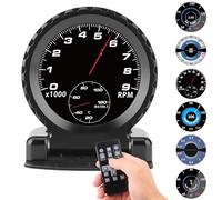 Jonlaki Messgerät I Rundes LCD-Temp-U/min-Öltemperatur-Öldruck-Volt, Multifunktionales Digitales Auto mit Fernbedienung und 13-Parameter-Anzeige für Fahrzeuge (BLACK)