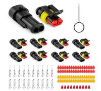 JRready ST6481-02-08 Wasserdichter Kfz Steckverbindersatz, 2 polig Stecker und Buchse, Kabel Steckverbinder Stecker für Auto LKW Anhänger Motorrad Marine Boot Verkabelung, 18-16AWG, 8 Sets