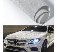 JSCARLIFE Autofolie Silber Glitzer, Auto Folie Glitzer Weiß Silber Diamant, Fahrzeugfolie Glänzend Selbstklebend mit Luftkanälen,BlingVinyl Folie für Auto,Motorrad, Wohnmobil,Innen&Außen (60x200CM)