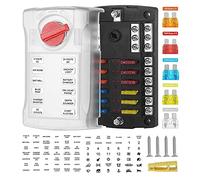 Jtron 12V Sicherungskasten kfz 12-Fach Sicherungshalter, Sicherungsdose Sicherungsträger mit LED-Anzeige Schutzabdeckung & 12pcs Standard Auto Sicherungen für Auto,Boot,RV,Van,Suv,LKW