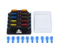 Jtron Auto sicherungskasten kfz 12V 10 Wege Blade Sicherungshalter 12PCS ATC/ATO-Sicherung 5A 7.5A 10A 15A 20A + 10 teilige LED Anzeige Sicherungsbuchse für Auto Boot Marine LKW (10 way)