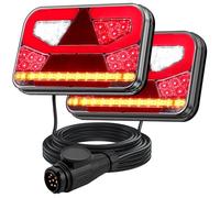 Justech Anhänger Rückleuchten 12V Universal Rückleuchten Set Anhänger Komplett Rücklicht 13 Polig Stecker Anhängerbeleuchtung mit 5m Kabel Rückfahrlicht mit E9 für Wohnwagen KFZ PKW