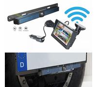 Lescars Solar-Funk-HD-Rückfahrcam Nummernschildhalter, Monitor, Abstandswarner