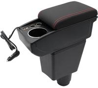 KAERGK Auto Armlehnen für Renault Dacia Sandero 2 Stepway Logan 2 Mittelkonsolen für Kfz Doppelter Stauraum mit Getränkehalter 2 Schnelle USB-Anschlüsse Haltbares Leder Einfache Montage (Rote Linie)