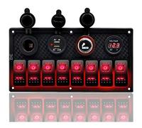 KAOLALI 12V/24V Schalter Panel Boot 8 Schaltern Kippschalter Panel Boote Zigarettenanzünder 12 V 3,1 A Doppel-USB-Ladegerät Rot Schalter für Wohnwagen,Boot,LKW,RV,KFZ