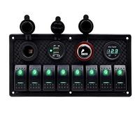 KAOLALI 12V/24V Schalter Panel Boot 8 Schaltern Kippschalter Panel Boote Zigarettenanzünder 12 V 3,1 A Doppel-USB-Ladegerät Grün Schalter für Wohnwagen,Boot,LKW,RV,KFZ