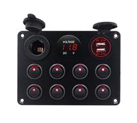 KAOLALI 8 Gang Kippschalter 12V/24V Wippschalter Panel mit USB-C, USB-Ladegerät + Feuerzeugsteckdose + Digitales Voltmeter, ON-Off Schalter Panel für Wohnmobile, Boote, Autos, Motorhaus (Rosa LED)