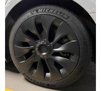 KAVANIC 4 Stück Radkappen für Tesla Model 3 Radkappen 18 Zoll Mattschwarz Support-Logo Verbesserte Reichweite, Uberturbine Still 2017-2023 Model 3