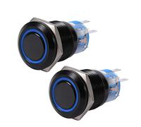 Keenso LED Drucktaster, 19mm 12V-24V Metall LED Ein/Aus Selbstsichernde Druckknopf Wasserdicht 12V Schalter Drucktaste (2 Stk. Blau)