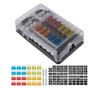 Kfz Sicherungen 12 V Sicherungskasten mit LED-Warnanzeige und wasserdichter Abdeckung Sicherungshalter mit 12 Sicherungslätzen und 16 Sicherungen Auto Sicherungen Set Gemischt für Auto, Boot