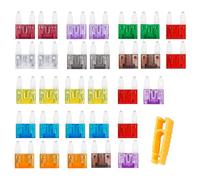 Kfz Sicherungen Set, 30 Stück Auto Sicherungen Standard und Mini Autosicherungen Set Gemischt 2A 3A 5A 7.5A 10A 15A 20A 25A 30A 35A 40A Flachsicherungen mit 1 Sicherungszieher für PKW Wohnmobil LKW