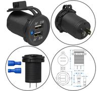 KFZ USB Doppelsteckdose Einbau 12V 24V Dual Ladegerät USB A 2x2100mA mit LED Staubschutzkappe 1 Stück