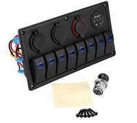 KIMISS 12V 24V Schalter Panel,8 Gang Kippschalter Schalttafel LED-Wippschalter, Dual-USB-Buchse, digitales Voltmeter, SPST/Ein-Aus-Schalter für Yacht, Wohnwagen, Bus, Auto