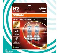 OSRAM NIGHT BREAKER 220, H7, 220% mehr Helligkeit, Halogen-Scheinwerferlampe, 64210NB220-2HB, Faltschachtel (2 Lampen), white