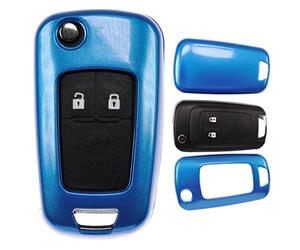 Klapp Schlüssel Cover Harthülle Metallic Blau kompatibel mit Opel Astra J Corsa D Meriva Insignia Zafira Adam