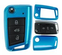 Klapp Schlüssel Hülle Blau für VW Golf 7 Polo Seat Leon Skoda Superb Octavia