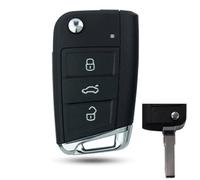 Klappschlüssel Gehäuse 3-Tasten Auto Schlüsselhülle Ersatz Kompatibel für VW Golf 7 Schlüssel Gehäuse, Passat, Tiguan, Skoda Octavia, Seat Leon - Ohne Elektronik & HU162T Schmal