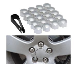 KLFDT 20 Stück Auto Radschraubenkappen für Skoda Yeti Superb Octavia Fabia Karoq Kamiq Kodiaq,Radbolzen Schutz Cover Radmuttern Staubschutz Kappen ZubehöR,Diebstahlschutz Zubehör,17mm-A/Silver