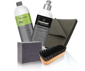 Koch Chemie Leder Reinigungs-und Pflegeset: Reinigungsbürste + Protect Leather Care + Pol Star + Applikatorschwamm + Mikrofasertuch