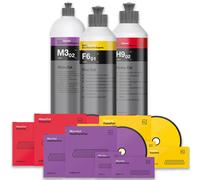 Koch Chemie Politur Set für weiche Lacke mit Politur, passendem Foam Pad und Poliertuch: Heavy Cut + Fine Cut + Micro Cut 76 x 25 mm Ohne Poliertücher