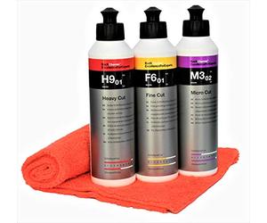 Koch Chemie Politur Set Heavy Cut Schleifpolitur + Feinschleifpaste Fine Cut + Micro Cut & Finish mit MC Mikrofasertuch