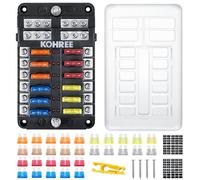 Kohree 12 Fach kfz Sicherungshalter 12 Volt, kfz Sicherungskasten 12V mit LED-Anzeige, 30 Sicherungen, Sicherungsclip, Aufkleber, Schrauben, 12V Fuse Block für Auto, Boot, Boot, Wohnmobil