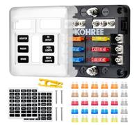 Kohree 12 volt Sicherungskasten, 6 Fach kfz Sicherungshalter DC 12V 100A | mit 30pcs Flachsicherungen, LED Anzeige, Schutzabdeckung Sicherungsdose Sicherungsträger für Auto Boot SUV LKW Golfwagen