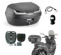 KOMPATIBEL MIT Peugeot KISBEE 50 RS 4T MONOLOCK-TOPCASE 45-Liter-Koffer FÜR Motorrad-Roller Kofferraum MIT GERÄUCHERTEN Reflektoren INKLUSIVE Platte UND KIT