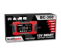 Kraftmax BC-360 6A Autobatterie Ladegerät vollautomatisches 12V Smart KFZ Batterieladegerät, mit Temperaturkompensation - geeignet für Auto, LKW, Motorrad, Rasenmäher, Boot und Marine Batterien.