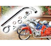 Krümmer Länge 400mm Ø 28mm verchromt für Simson SR1 SR2 mit kurzem Auspuff + 12-teilges Befestigungsset Krümmer-Mutter-Set Schelle