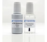 Lackstift Set passend für KTM MOTORRAD 950 SILBER 20ml + Klarlack 20ml | Wasserbasislack wie vom Lackierer, nach Original-Farbcode gemischt, Pinsel im Deckel, für Steinschlag und Kratzer