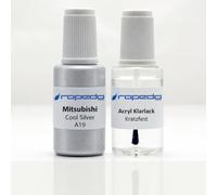 Lackstift Set passend für Mitsubishi A19 Cool Silver 20ml + Klarlack 20ml | Wasserbasislack wie vom Lackierer, nach Original-Farbcode gemischt, Pinsel im Deckel, für Steinschlag und Kratzer