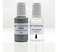 Lackstift Set passend für Opel 0DU All Terrain Green 20ml + Klarlack 20ml | Wasserbasislack wie vom Lackierer, nach Original-Farbcode gemischt, Pinsel im Deckel, für Steinschlag und Kratzer