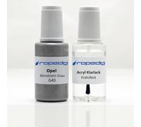Lackstift Set passend für Opel G40 Mondstein Grau 20ml + Klarlack 20ml | auch G4O, Wasserbasislack wie vom Lackierer, nach Original-Farbcode gemischt, Pinsel im Deckel, für Steinschlag und Kratzer